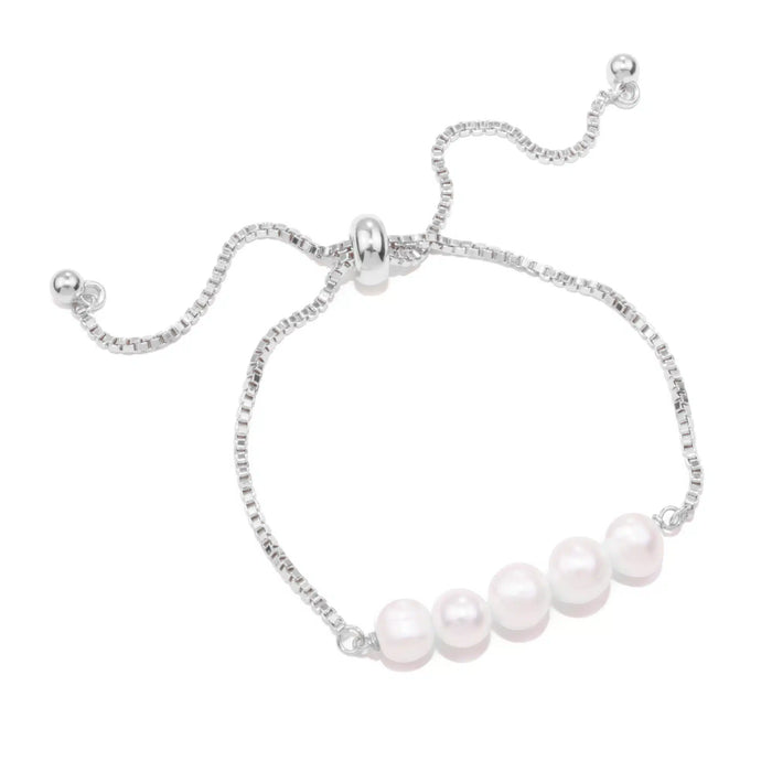 5-Pearl Row Pull-Cord Bracelet – Silver