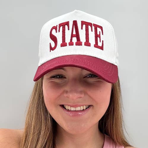 Maroon STATE Embroidered Hat