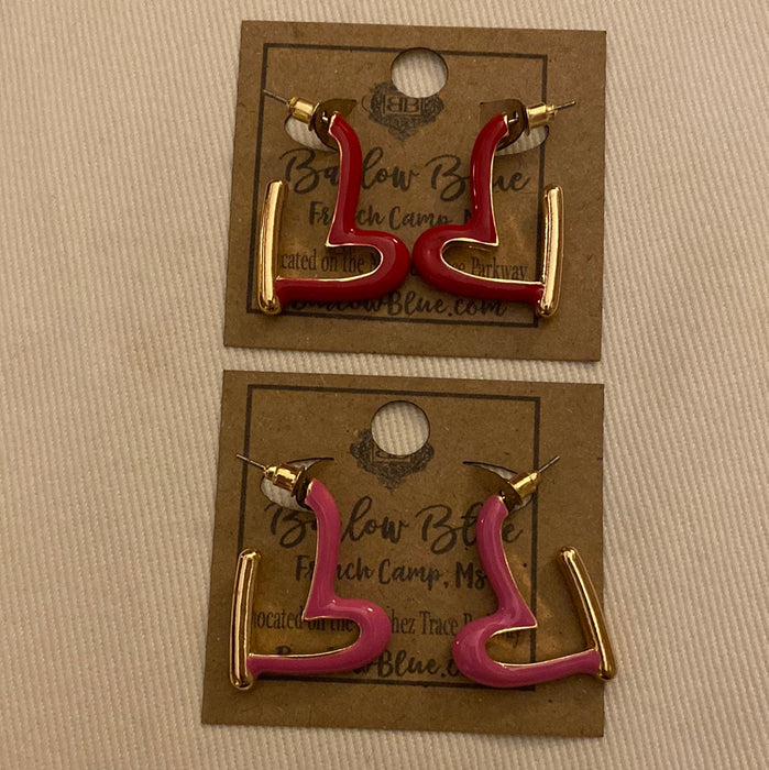 Red & Pink & Gold Enameled Heart Earrings