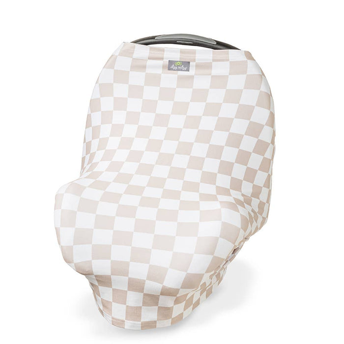 Taupe Checkerboard Mom Boss™ 4-in-1 multi-use cover. Cover Car Seats, Strollers, Nursing Cover and more!
