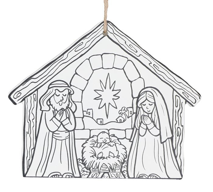 Color Me Holy Family Ornament. Have your kids color it with markers for a keepsake ornament.