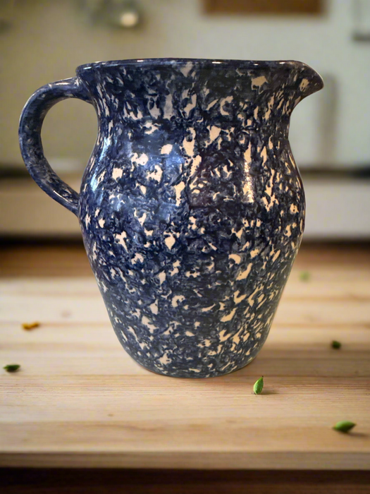 Vintage Blue & White Pitcher. Marshall Pottery, Hand Turned.