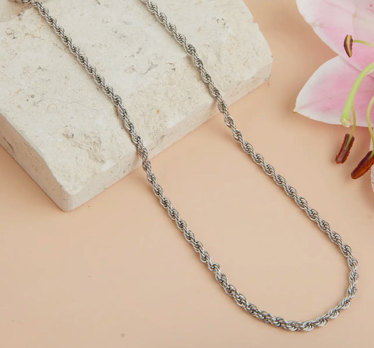 Waterproof Silver 18” Twisted Rope Chain Necklace