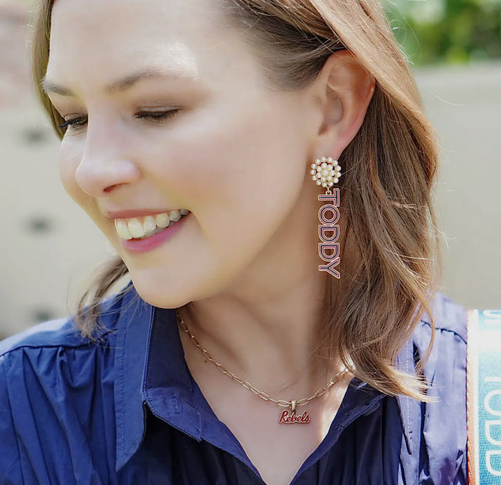 Hotty Toddy Pearl Cluster/Enamel Drop Earrings