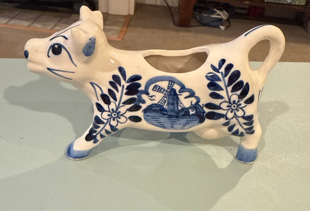 Vintage Delft Blue & White Handpainted Cow Creamer