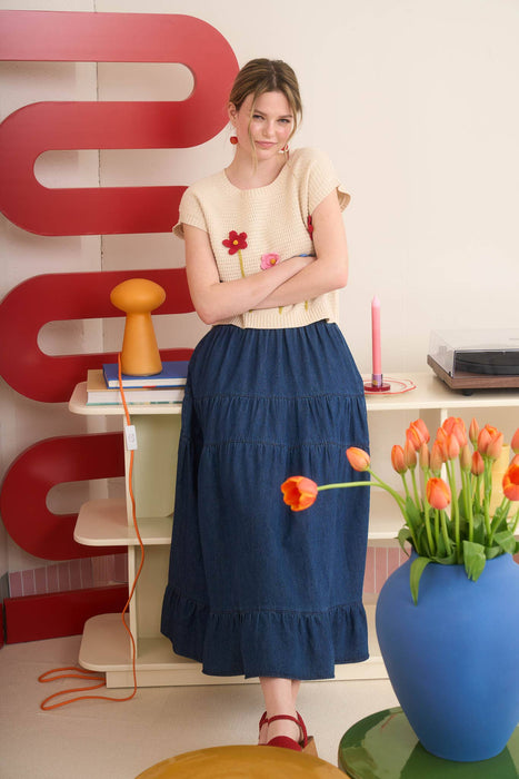 3d Floral Crochet Short Sleeve Sweater