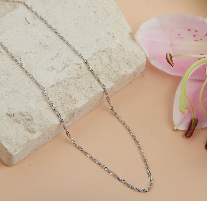 Waterproof Silver 16” Twisted Chain Necklace