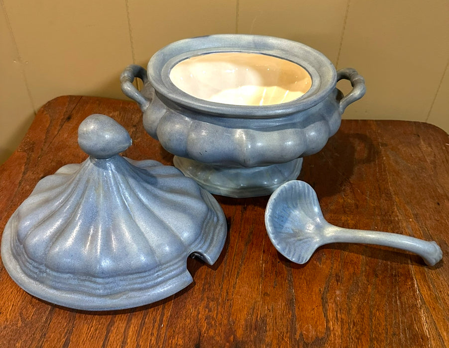 Vintage Light Blue Soup Tureen with Ladle