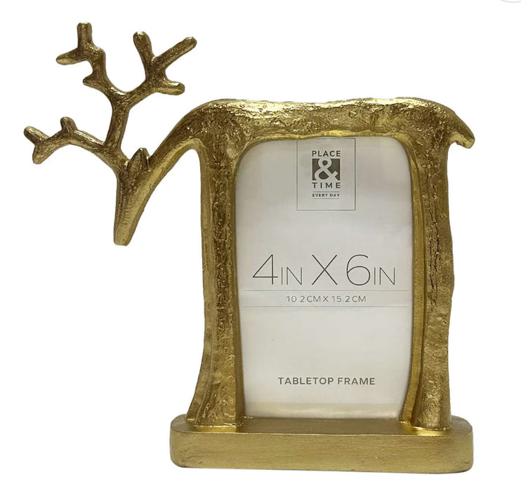 4" x 6" Christmas Gold Deer Tabletop Picture Frame
