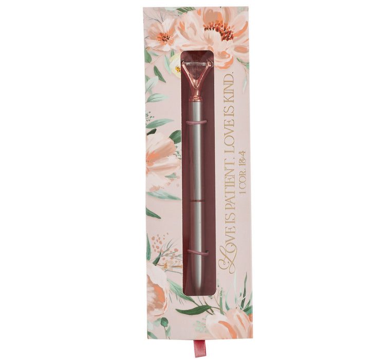 Love Silver and Rose Gold Diamond Classic Gift Pen - 1 Corinthians 13:4