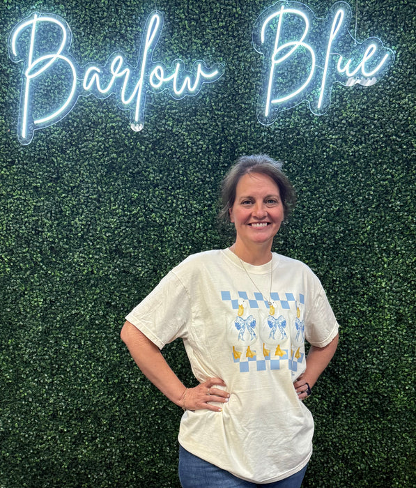 90’s Blue Goose Checkered Tee on Ivory Comfort Colors