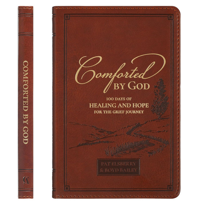 Comforted by God Honey-Brown Faux Leather Devotional Gift Book
