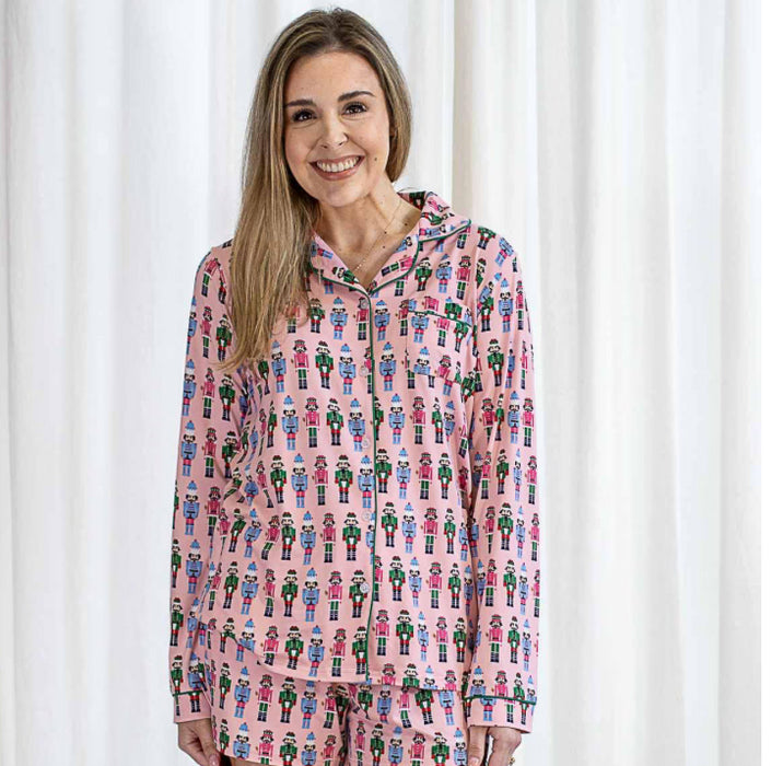 Women's Nutcracker March Long Sleeve Button Up Sleep Shirt (XS-2XL)