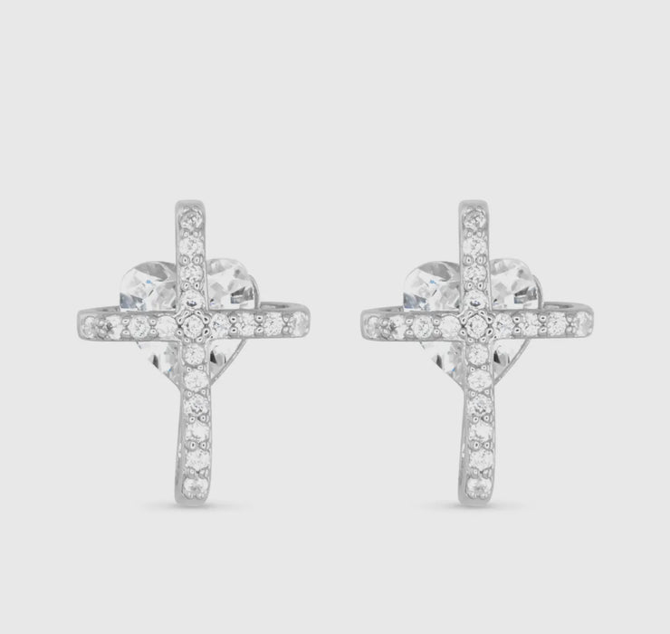 Silver Cross & CZ Earrings