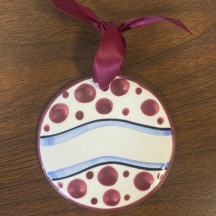 Maroon/White Polka Dots Ornament. Can be personalized with names, dates & more!