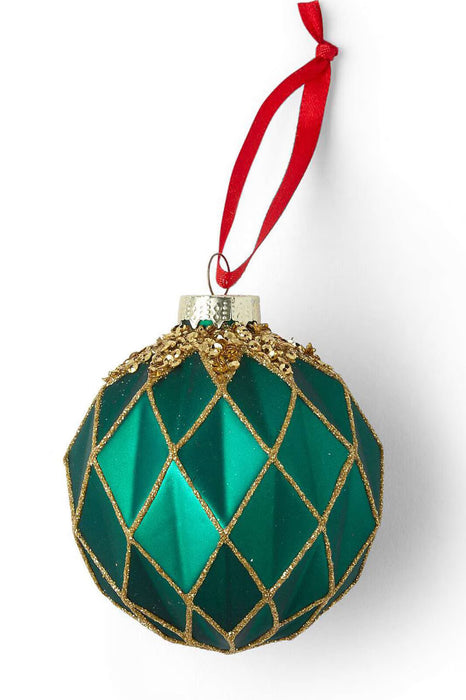 3.5" Christmas Green Glitter Glass Ball Ornament