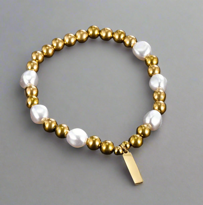 Gold Beaded Bracelet w/ Pearls