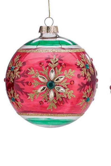 Red & Green Snowflake Glass Ornaments- 2 Styles!