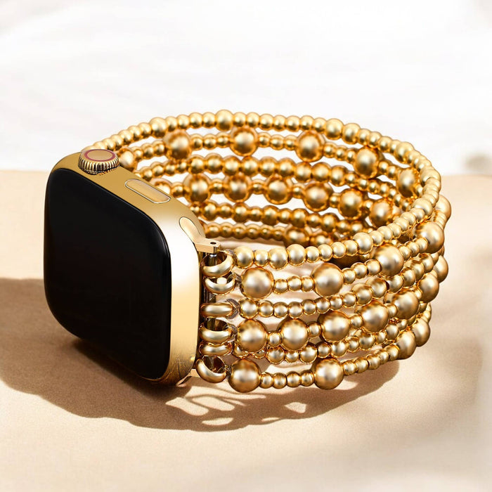 Golden Demure Stretch Apple Watch Bracelet Band Strap. Water Resistant. Compatible with 38mm - 45mm Watch Faces.