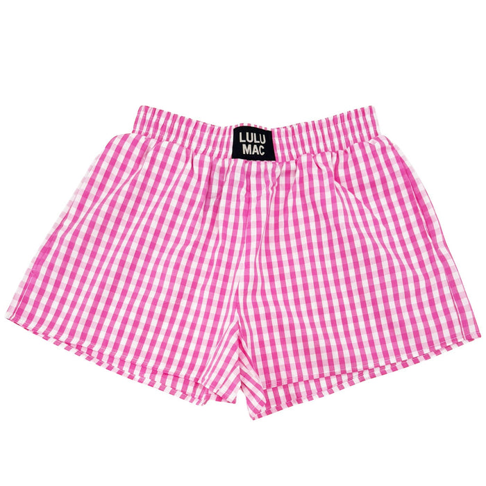 Pink Gingham Lulu Mac Logo Shorts