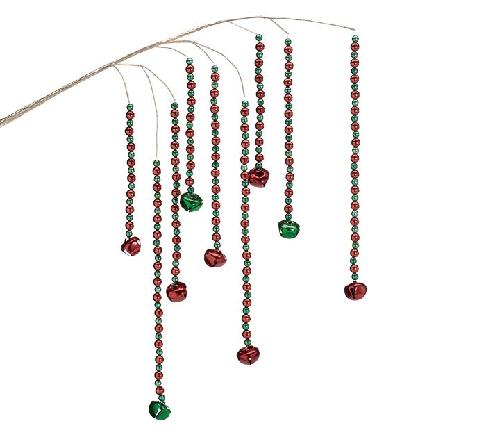 Red and Green Beaded Spray with Jingle Bells.