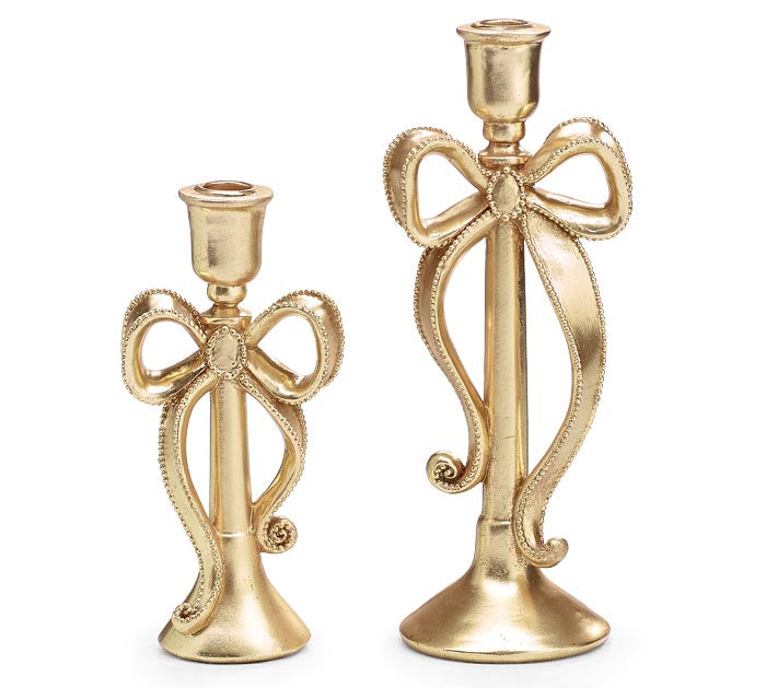 Resin Gold Bow Candleholders- 2 Sizes Available!