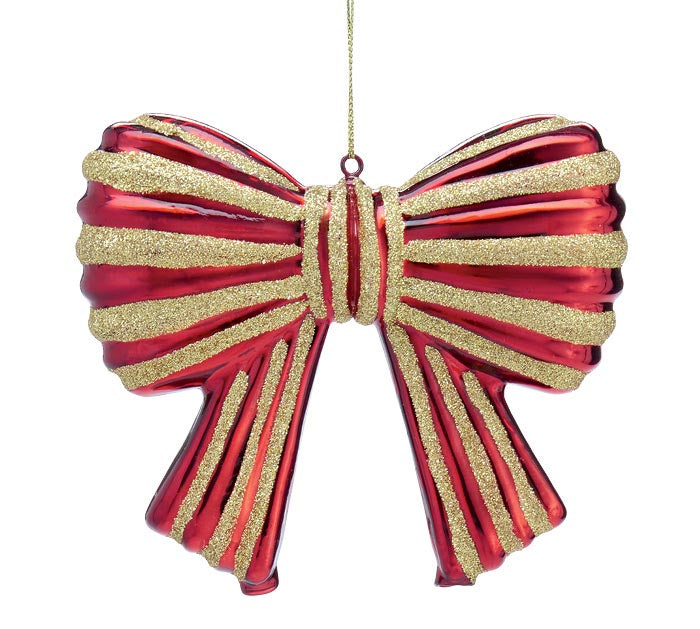 Red Bow with Gold Glitter Ornament