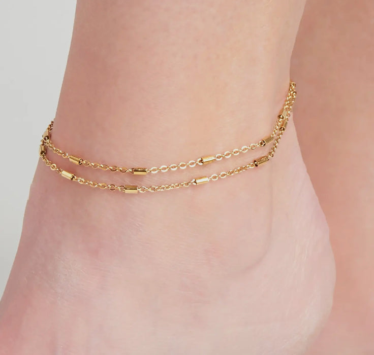 Waterproof Gold Dainty Bar Anklet