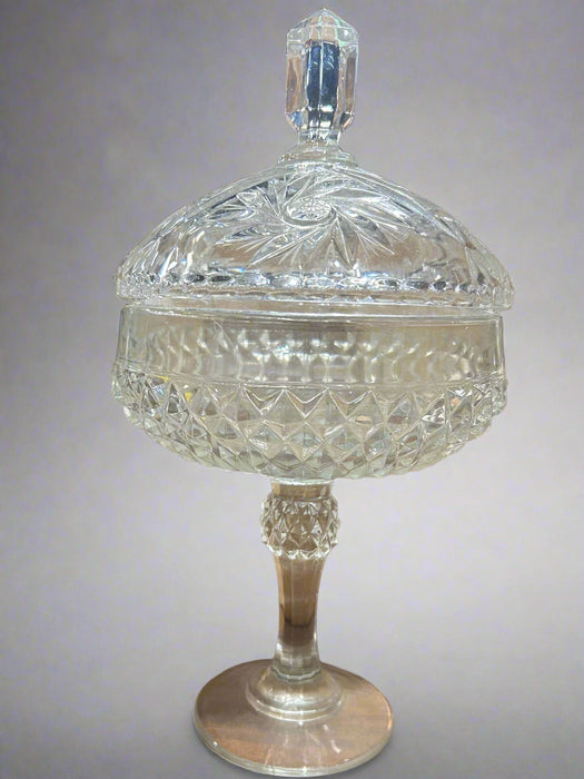 Vintage Crystal Candy Dish with Lid on Pedestal