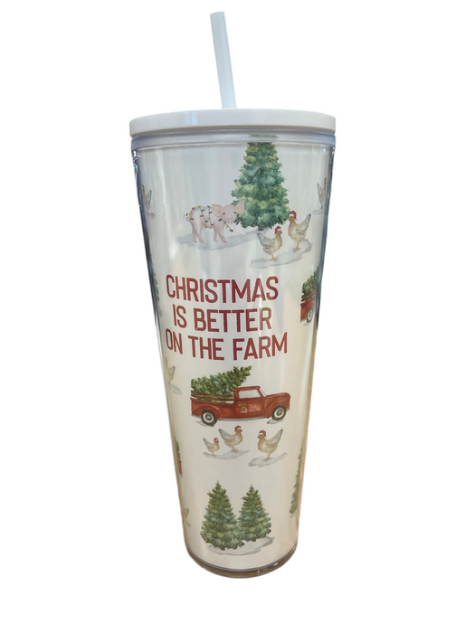 Red Truck & Tree Straw Tumbler by Mary Square