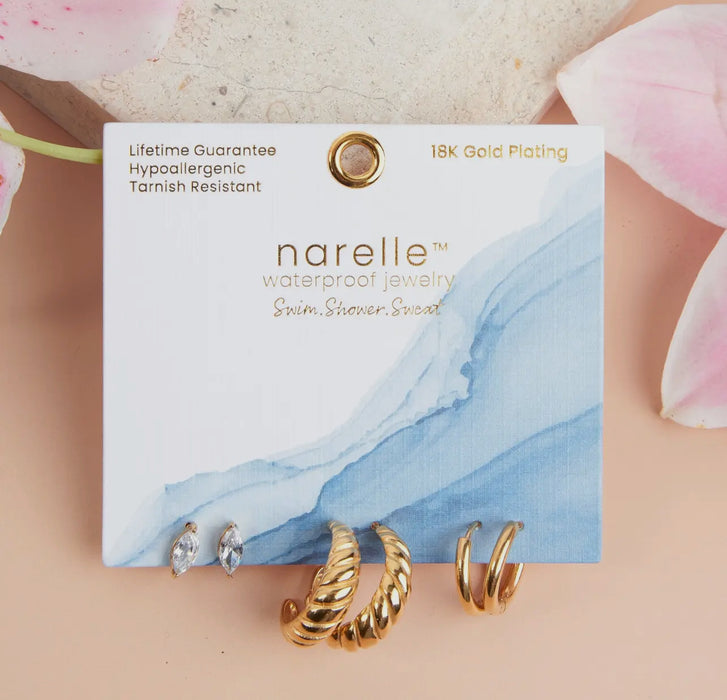 Waterproof Gold Half Moon Trio Hoop Earrings