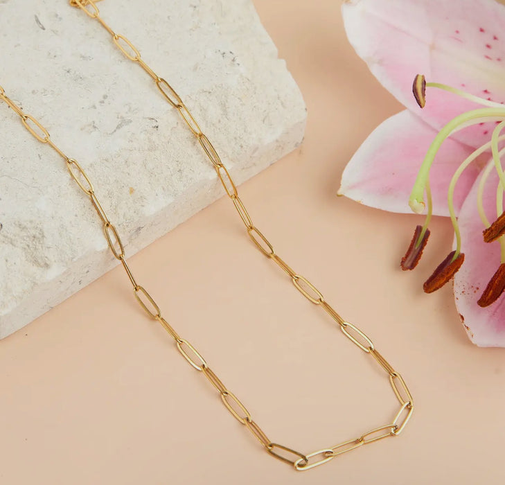 Waterproof Gold 18” Paper Clip Chain Necklace