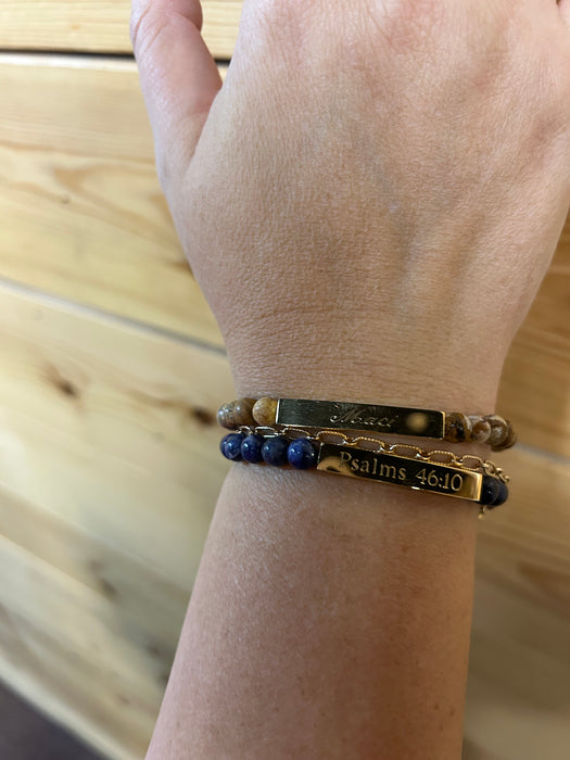 Beaded Bracelet with Monogram Bar - Available in Brown & Navy. We can add names, monograms & more.
