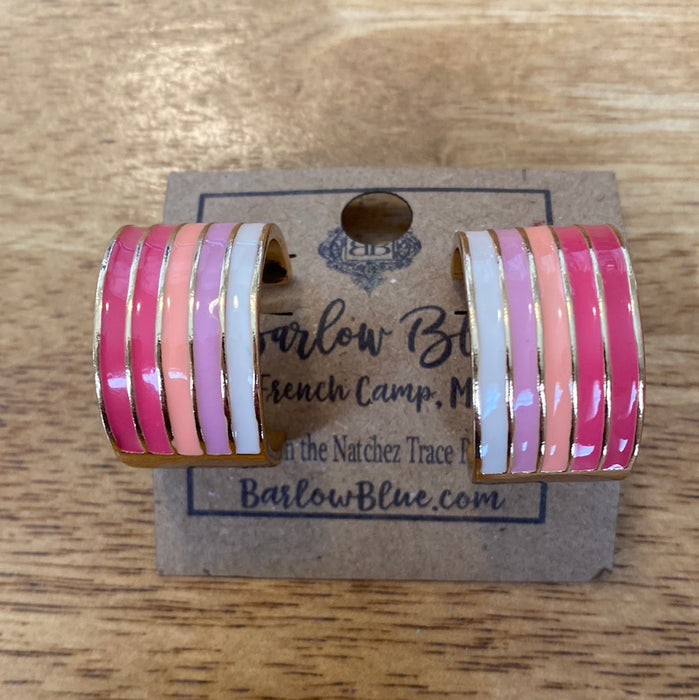 “Pinks” Striped Gold Hoop Earrings