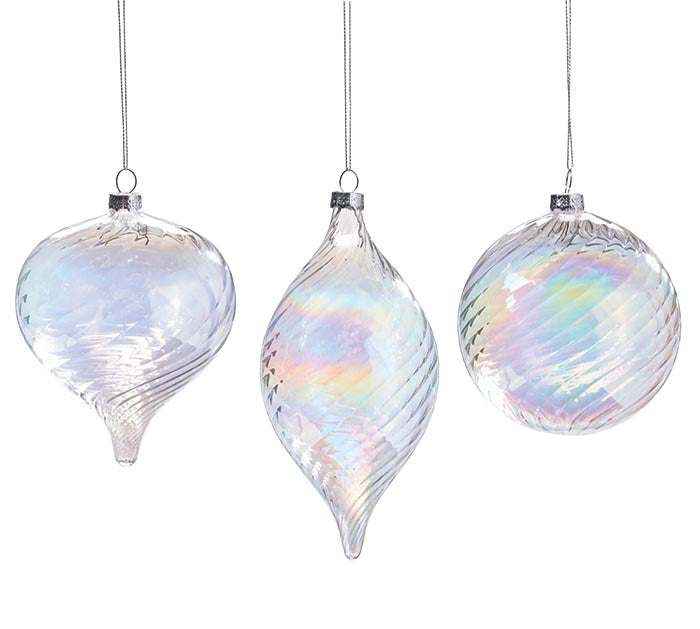 Clear Iridescent Glass Ornaments - 3 Styles!