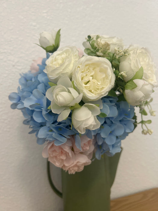 Blue Hydrangeas, Pink & White Roses, & Greenery Artificial Bouquet