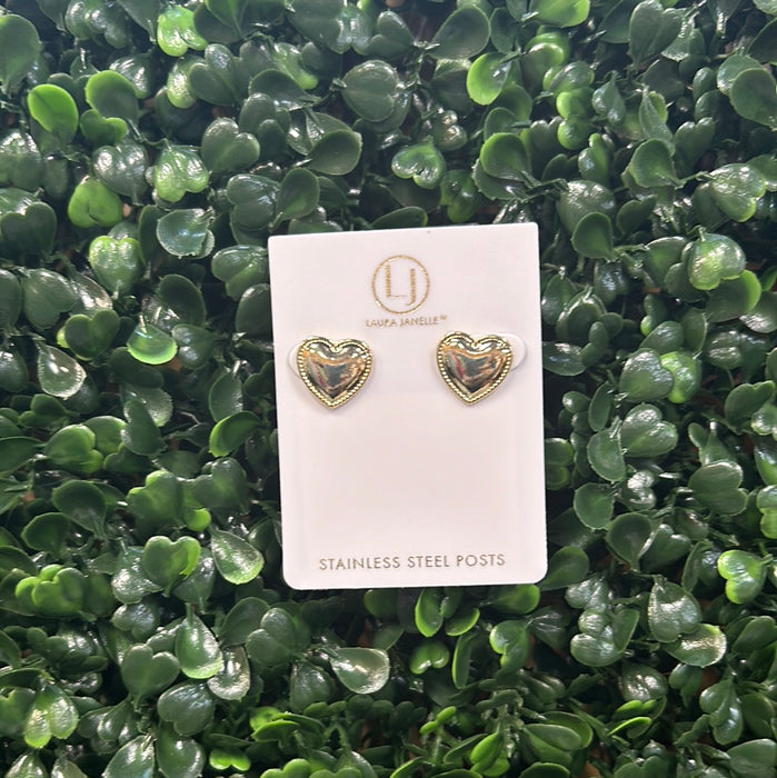 Gold Heart Studs with Outline
