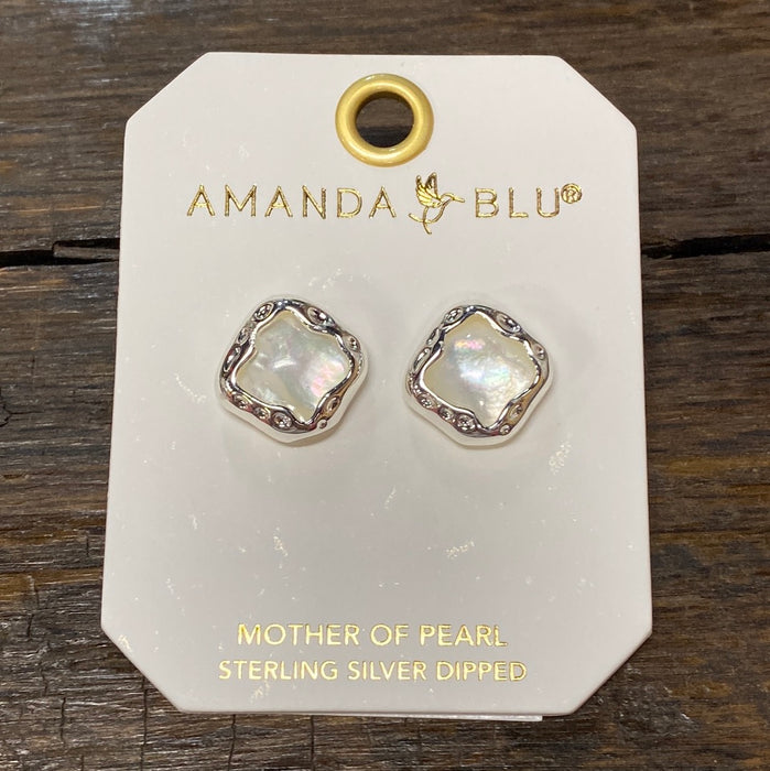 Matte Silver & Mother of Pearl Stud Earrings