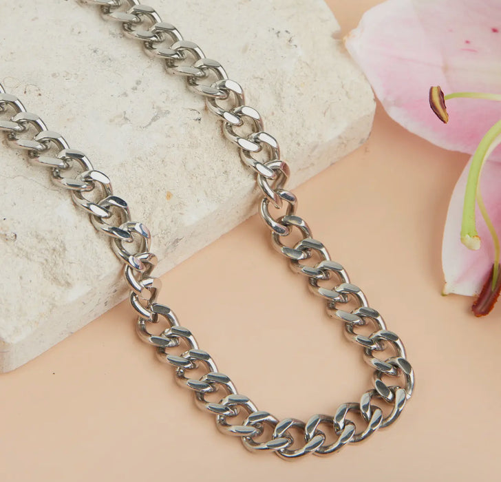 Waterproof Silver 16” Chunky Chain Necklace