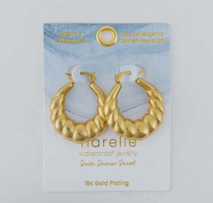 Waterproof Gold Twisted Chunky Hoop Earrings
