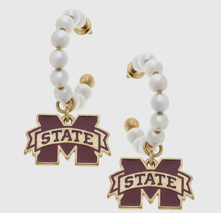 Mississippi State Bulldogs Pearl Hoop Earrings