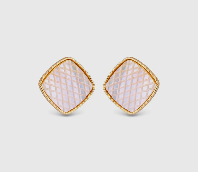 Mother of Pearl Etched Square Stud Earrings
