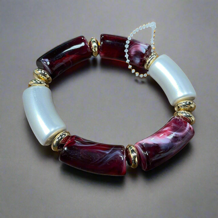 Elegant Beaded Stretch Bracelet with Pearl-like and Gold Accents