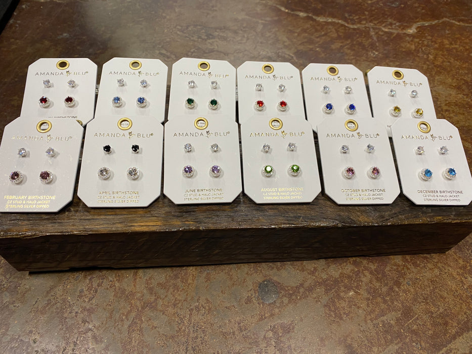 Birthstone Halo Stud Earrings