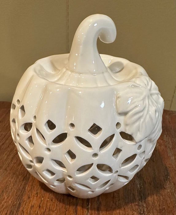 White Ceramic Pumpkin Tea Light Holder