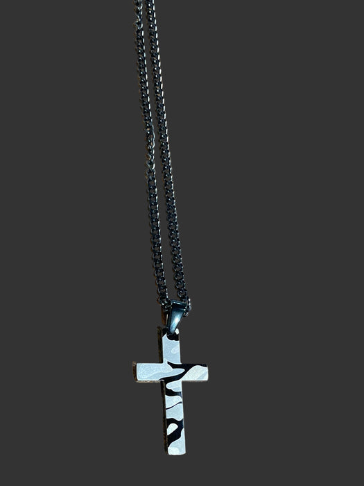 Men's Black and White Camo Cross Necklace
