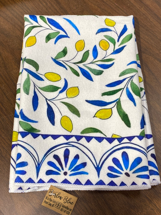 Lemons and Blue Microfibre Tea Towel