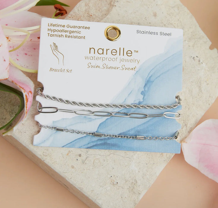 Waterproof Silver Twisted Chain Bracelet Set