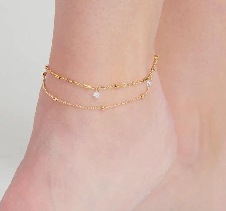 Waterproof Gold Dainty Multi Row Anklet
