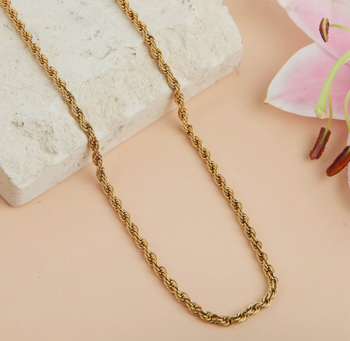 Waterproof Gold 18” Twisted Rope Chain Necklace